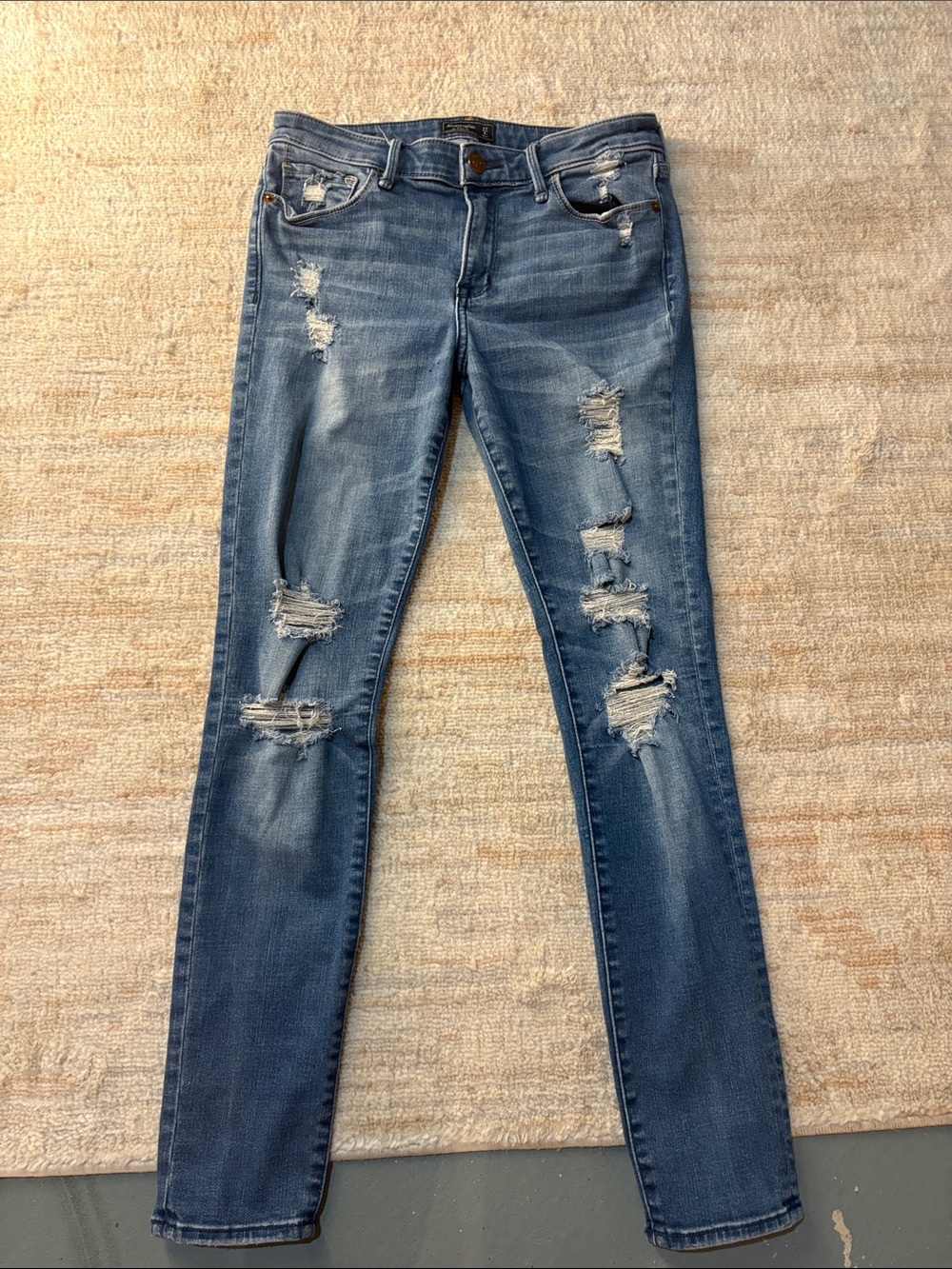 Abercrombie & Fitch Medium Blue Distressed Skinny Jeans